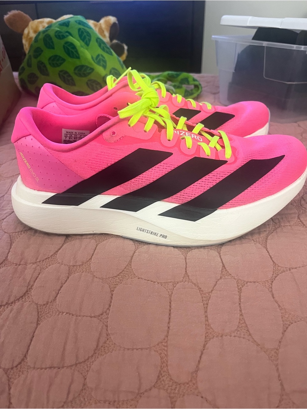 adidas Women's Neon Pink Running Shoes with Black Stripes